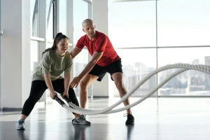Employee working out with a trainer